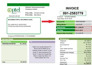 PTCL Bill copy